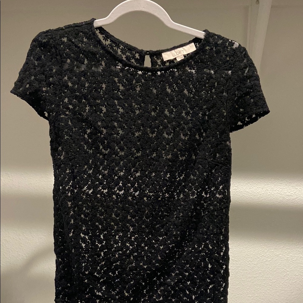 LOFT Black Lace Short Sleeve Top